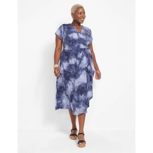 Lane Bryant Blue Tie Dye Wrap Midi Dress Sz 22/24